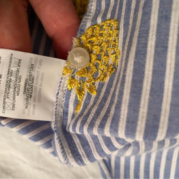 J. Crew blue striped, size 4, yellow pineapple embroidered, side tie tank. - Picture 10 of 13